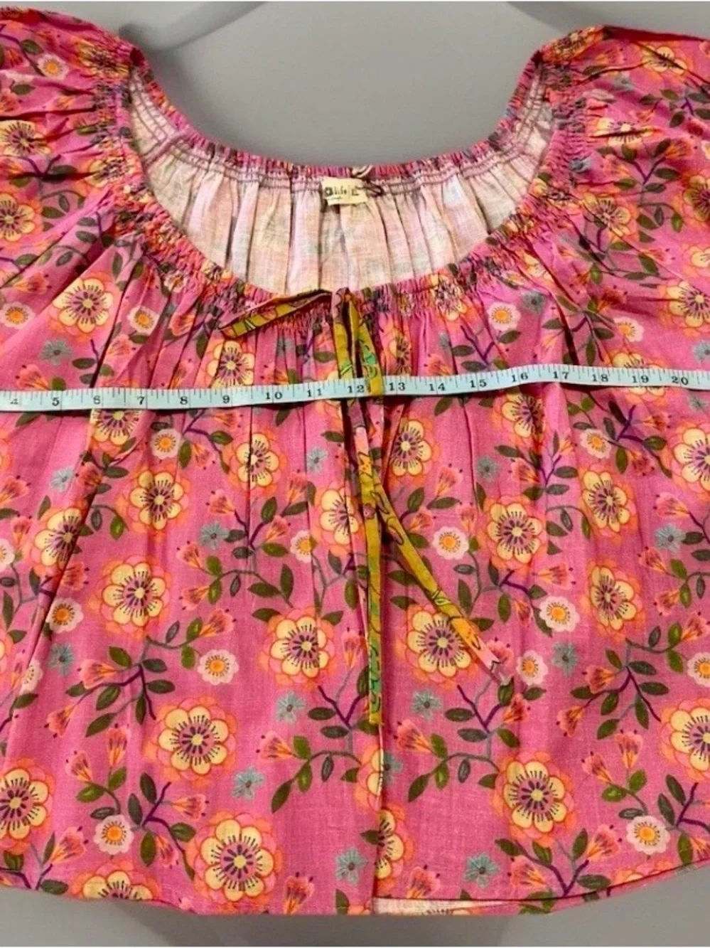 NATURAL LIFE Camille Cotton Swing Top Puff Sleeves Pink Vines XL NWT - Picture 3 of 4